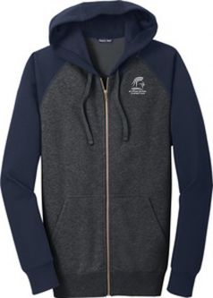 Adult Sport-Tek Raglan Colorblock Full-Zip Hooded Fleece Jacket, Graphite Heather/Navy
